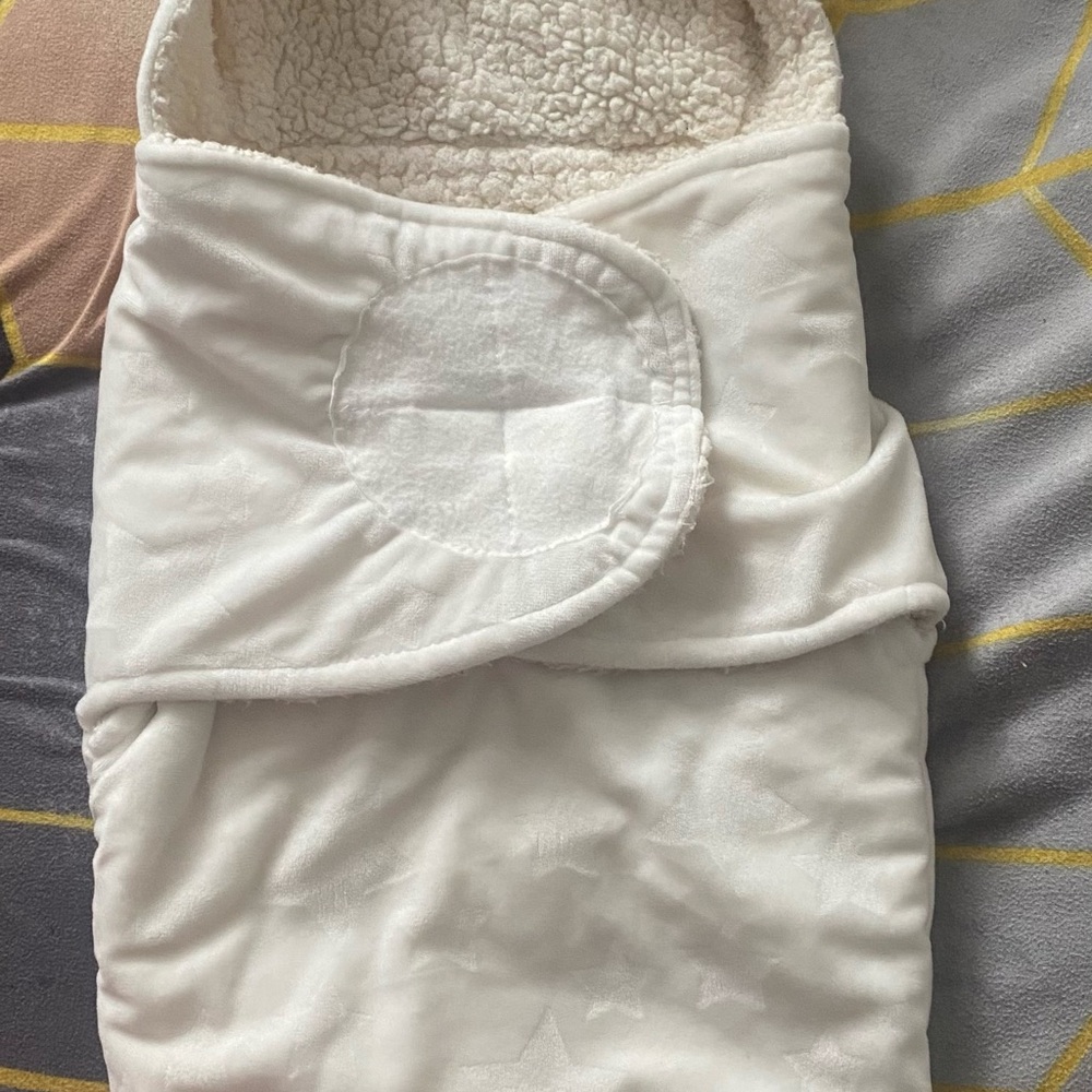 Plush Cream Baby Swaddle with Hood